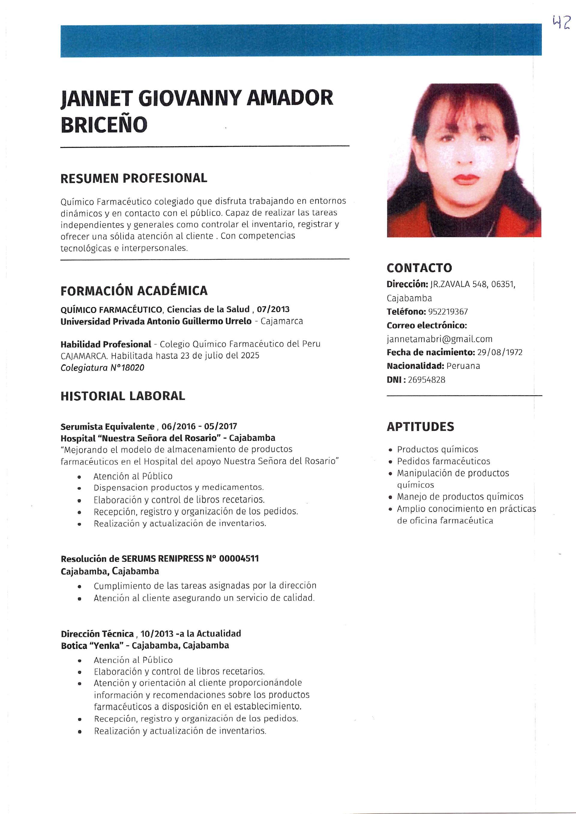 JANNET GIOVANNY AMADOR BRICEÑO